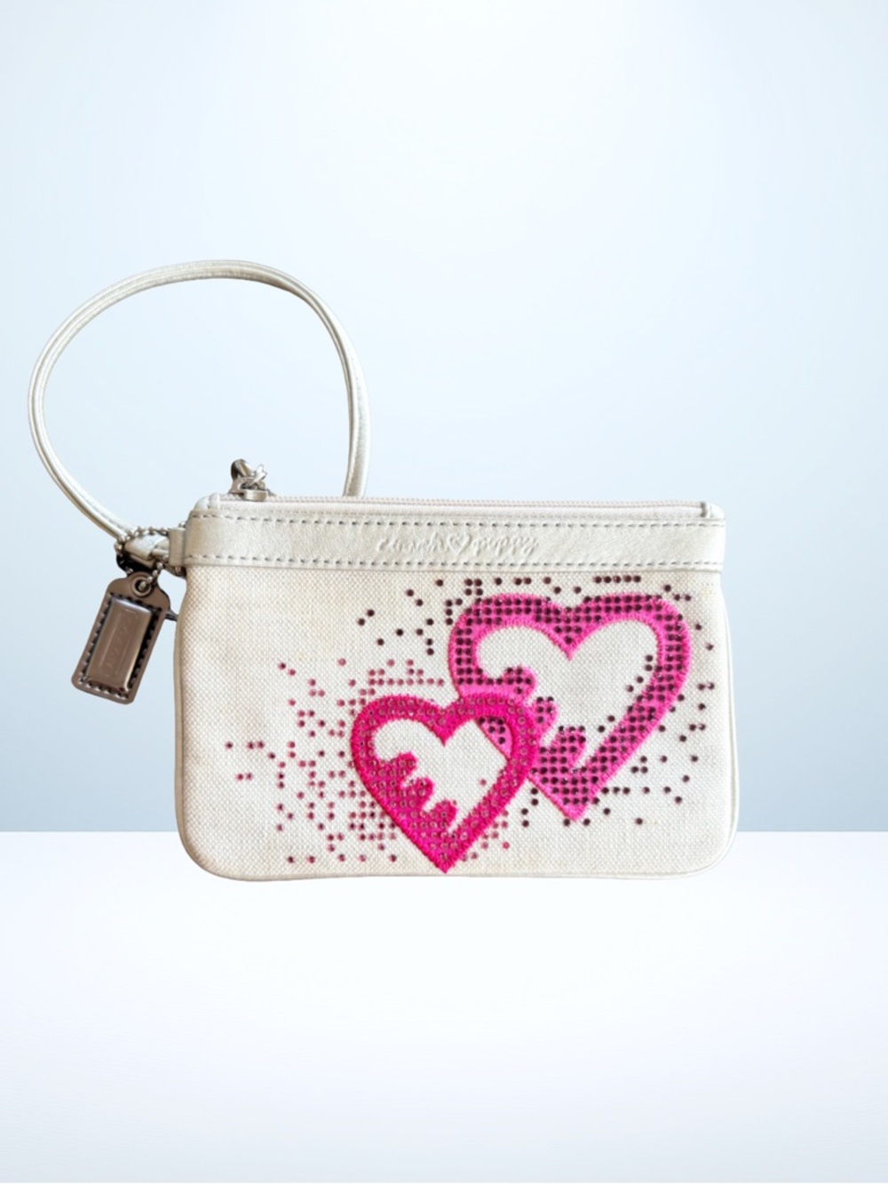 Coach 2010 Poppy Crystal Hearts Wristlet (White/Pink)